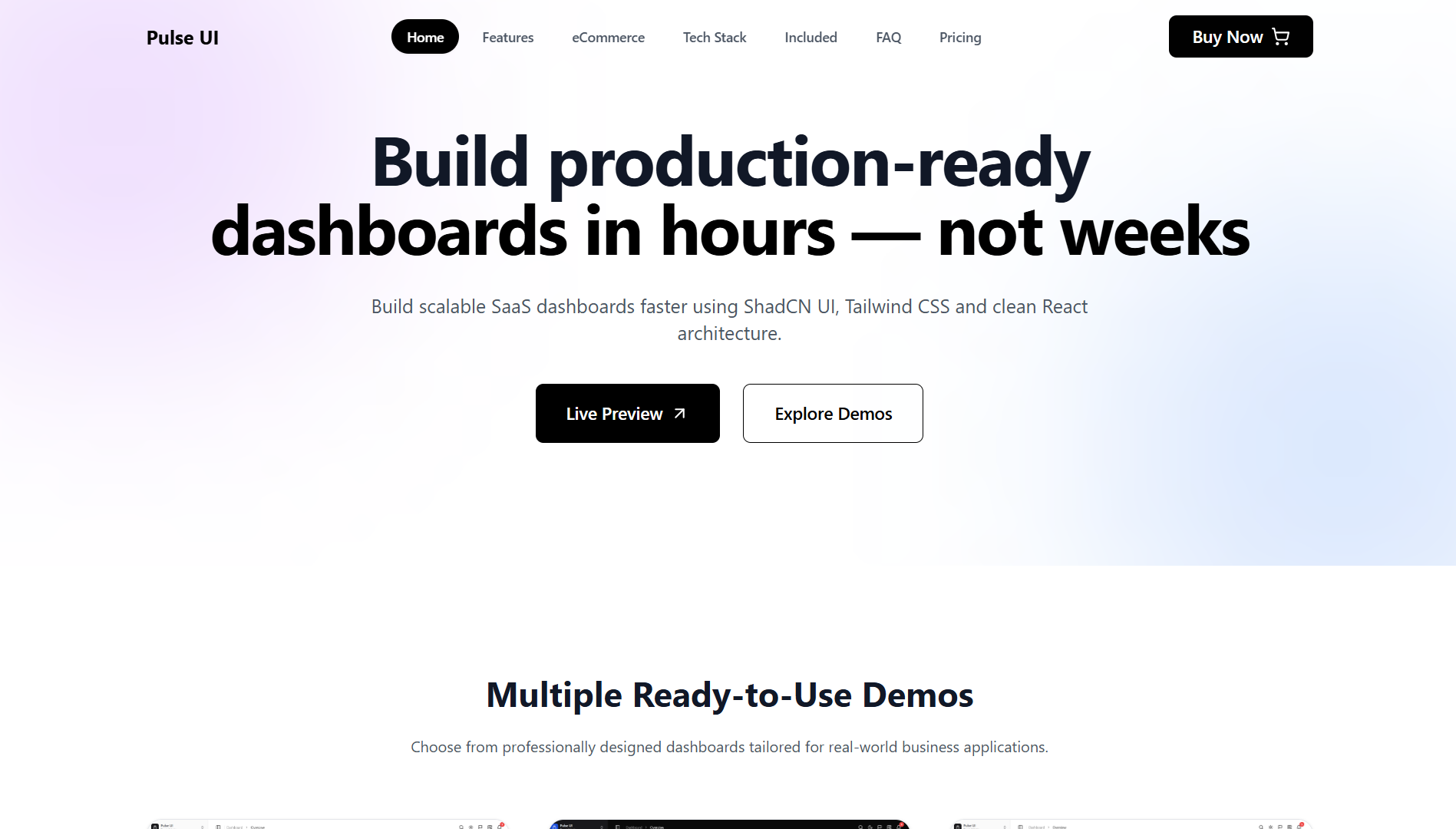 Pulse UI – React 19 + Next.js 16 Admin Dashboard & Landing Page Template (Tailwind CSS, ShadCN UI)